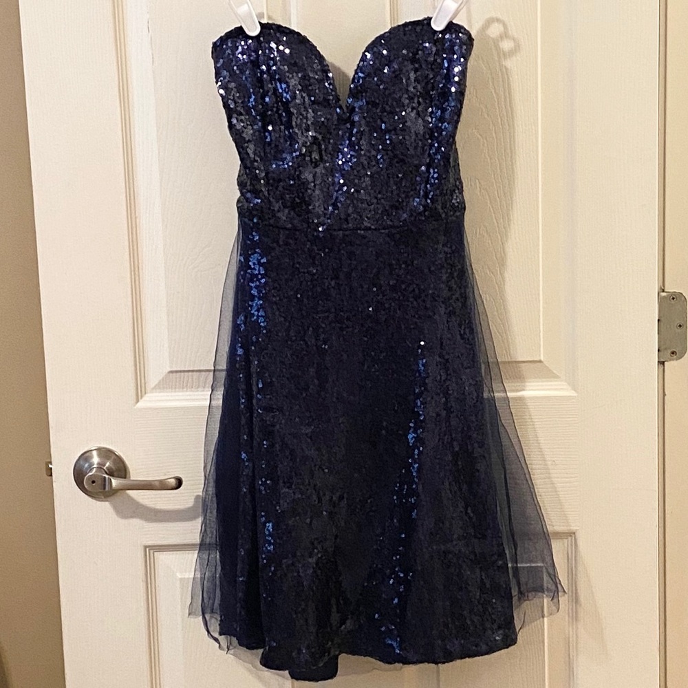 Charlotte Russe Blue Sheer Sequin Strapless Dress